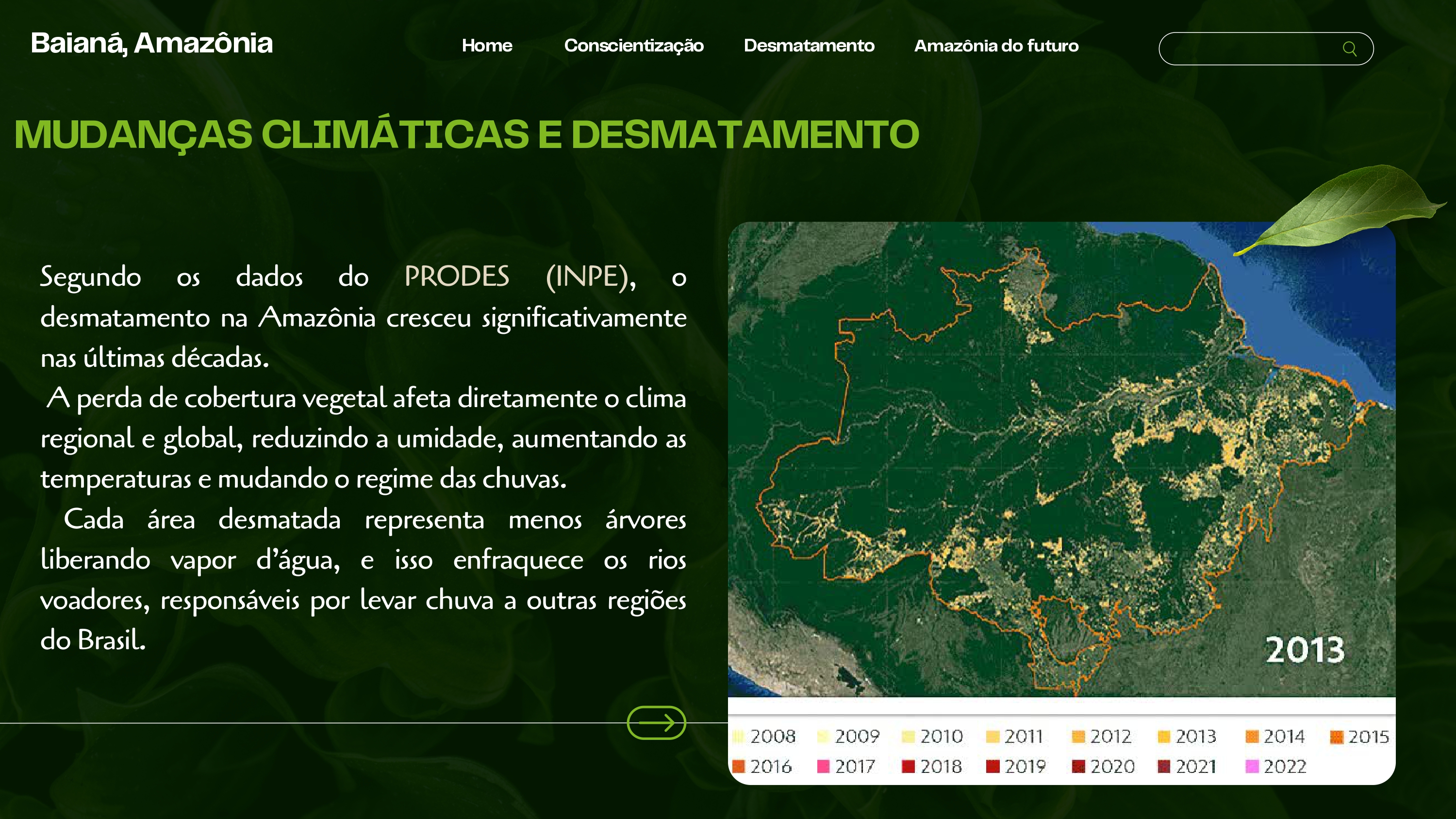Mapa com focos de desmatamento e mudanças climáticas
